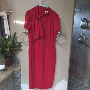 Claiborne Red Midi Dress with Bow Accent